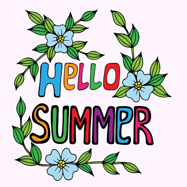 Olá Verão lettering colorido com flor — Vetor de Stock