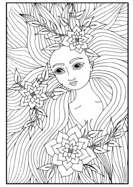 Çiçek ve Reaply ile uzun saçlı güzel bir kız portresi