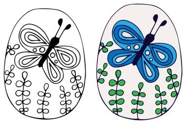 Beyaz arka plan üzerinde Kelebek ile renkli Paskalya yortusu yumurta