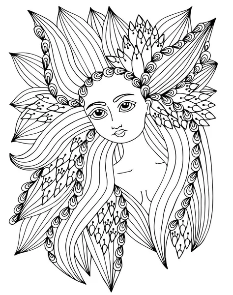Beauté portrait de femme avec motif orné abstrait dans la longue h — Image vectorielle
