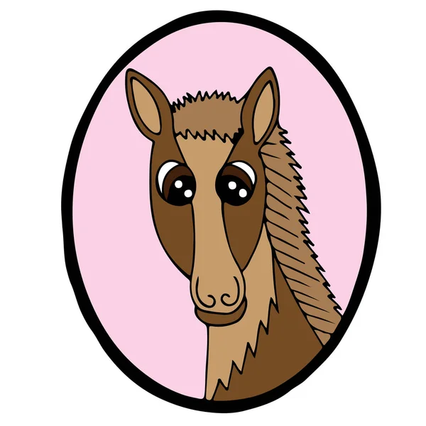 Głowa koń kreskówka w różowej ramce — Wektor stockowy