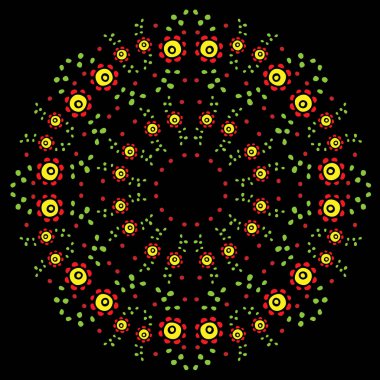 Siyah arka plan üzerine yuvarlak çiçek çerçeve