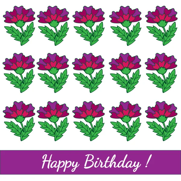 Tarjeta de felicitación de la plantilla de cumpleaños feliz con flor colorida — Vector de stock