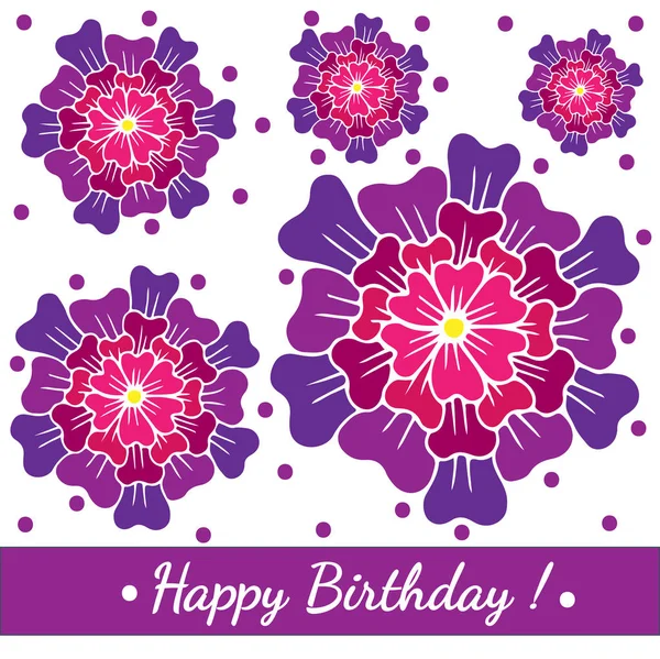 Joyeux anniversaire modèle de carte de vœux avec grande fleur rose et v — Image vectorielle