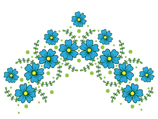 Dekoratif terisolasi bunga setengah lingkaran bingkai dengan bunga biru - Stok Vektor