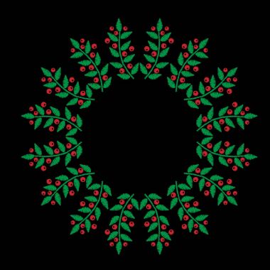 Yeşil yaprak kırmızı dut çerçeveler nakış dikiş imitasyon o ile