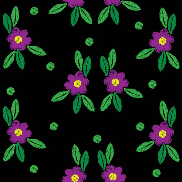 Seamless embroidery stitches imitation pattern with flower — Stock Vector