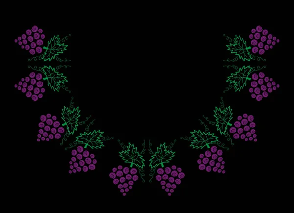 Vigne avec feuilles et raisin motif broderie points imitatio — Image vectorielle