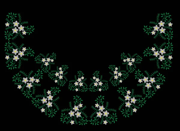 Broderie coutures motif floral effet avec fleur blanche et — Image vectorielle