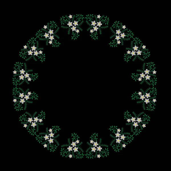 Broderie points imitation floral cadre de motif avec fl blanc — Image vectorielle