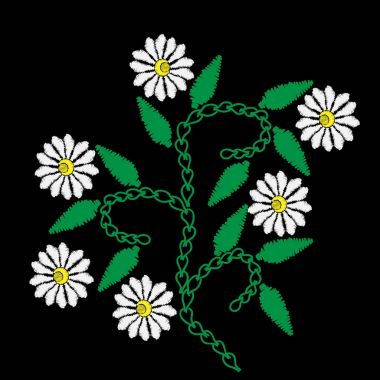 Nakış dikiş taklit beyaz çiçek ve yaprak yeşil