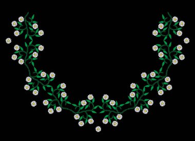 Nakış dikiş etkisi çiçek desenli beyaz çiçekli ve 