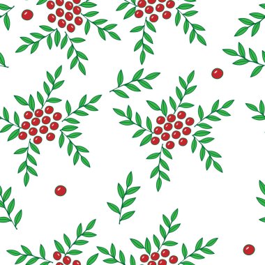 Kırmızı rowan berry ve yeşil yaprak ile Seamless Modeli