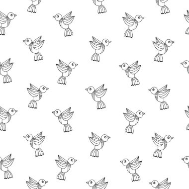 Beyaz backg kuşlarda siyah bir çizgi ile sadece seamless modeli