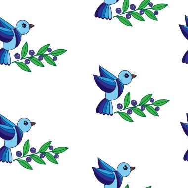 Mavi kuşlar ve beyaz backgrou berry ile Seamless Modeli