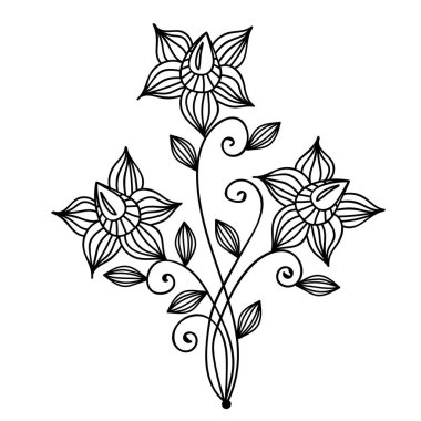 Siyah çizgi çiçek yaprak ile