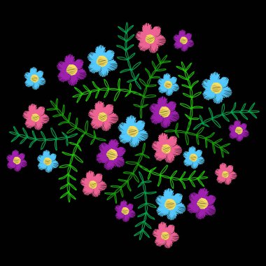 Küçük renkli çiçek ve gr ile taklit nakış dikiş