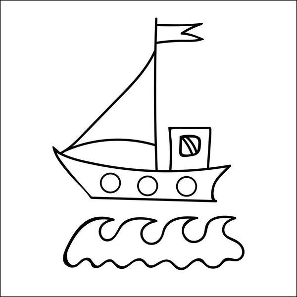 Barco de línea negra con bandera para colorear libro y otros niños desi — Archivo Imágenes Vectoriales