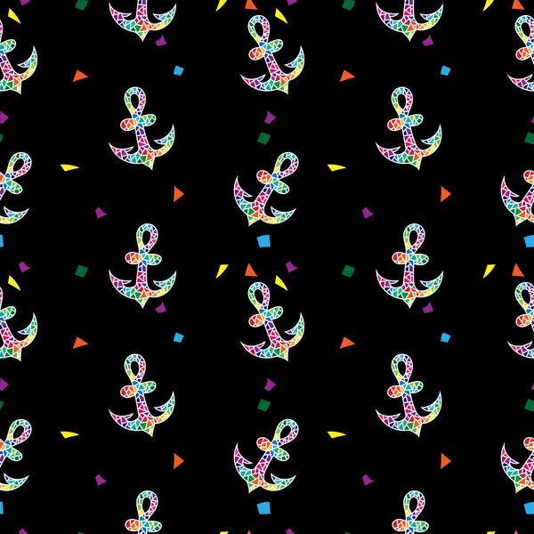 Seamless pattern with poligonal style anchor illustration on bla