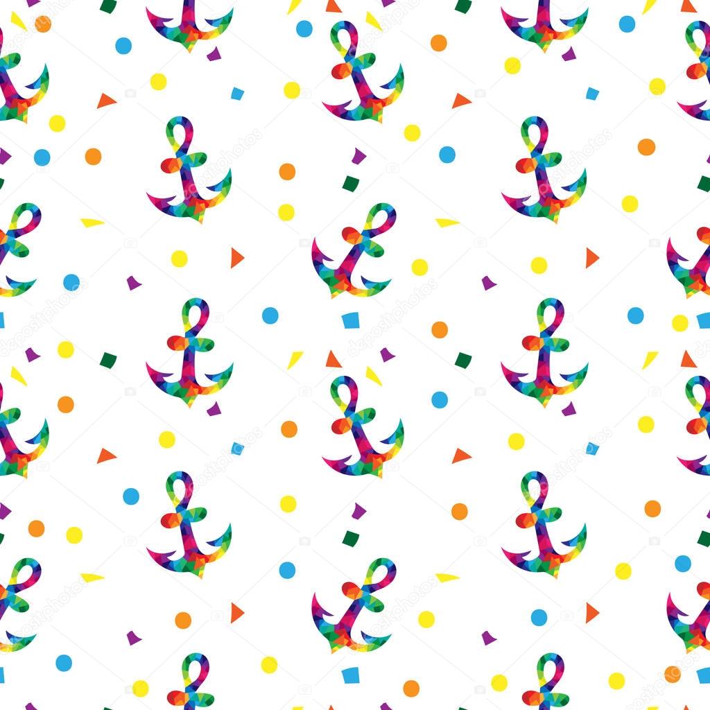 Seamless pattern with poligonal style anchor and color dot illus