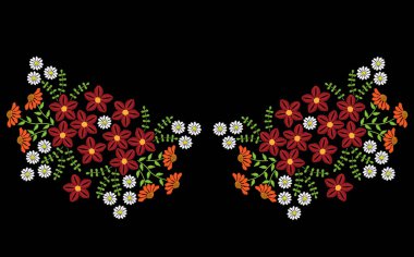 Nakış dikiş imitasyon boyun çizgi deseni ile halk çiçek
