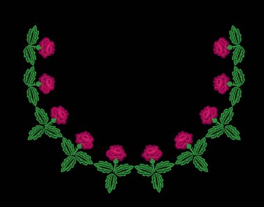 Nakış dikiş imitasyon boyun çizgi deseni ile gül flowe