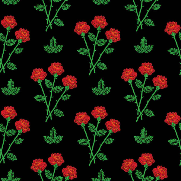 Embroidery stitches imitation seamless pattern with little red r