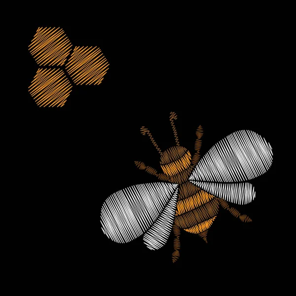 Медовая пчела вышивает швы имитации — стоковый вектор