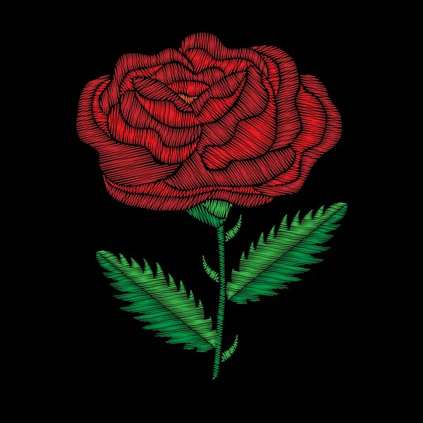 Stickstiche Nachahmung roter Rose — Stockvektor