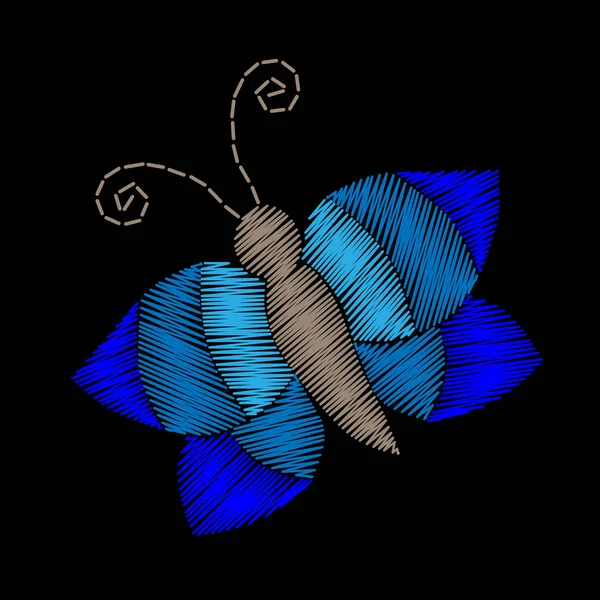 Nakış dikiş taklit mavi kelebek — Stok Vektör
