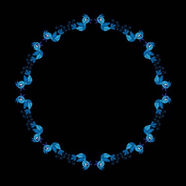 Nakış mavi kuş Basitleştirilmiş etnik boyun çizgi deseni