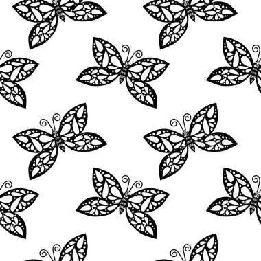 İzole küçük siyah çizgi kelebek ile Seamless Modeli 