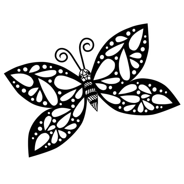 Black line butterfly isolated on the white background — Stock Vector