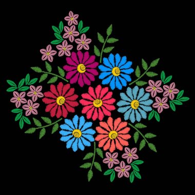 Nakış dikiş imitasyon etnik çiçek desenli brunch ile 