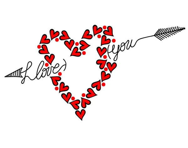 Te amo texto con pequeños corazones aislados en la espalda blanca — Vector de stock