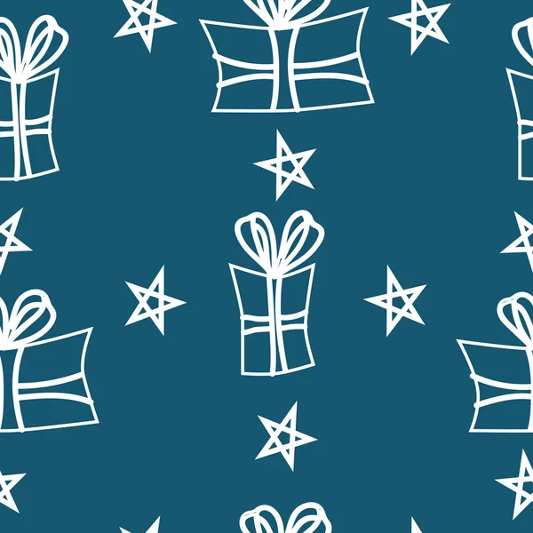 Sömlös jul mönster med vit presentask och stjärna på b — Stock vektor