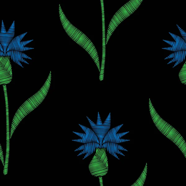 Modèle sans couture avec fleur de maïs broderie points imitation — Image vectorielle