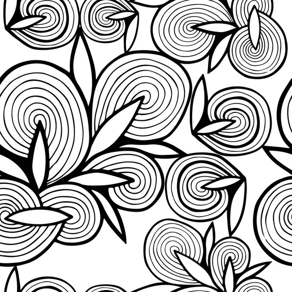 Patrón sin costuras con flor abstracta de línea negra en la ba blanca — Vector de stock