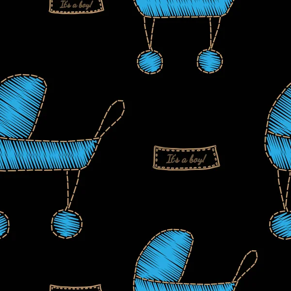 Безшовний візерунок з синьою каретою вишивка швів імітація — стоковий вектор