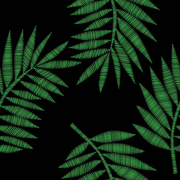 Seamless mönster med gröna palm leaf broderi stygn imitat — Stock vektor