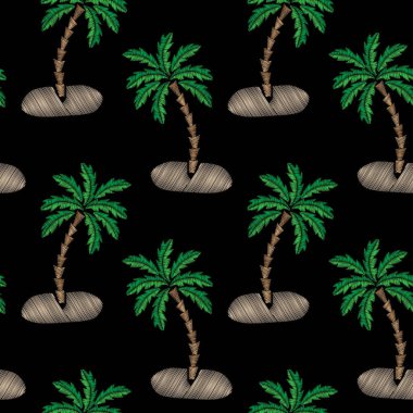Küçük palmiye ağacı nakış ile Seamless Modeli imita dikiş