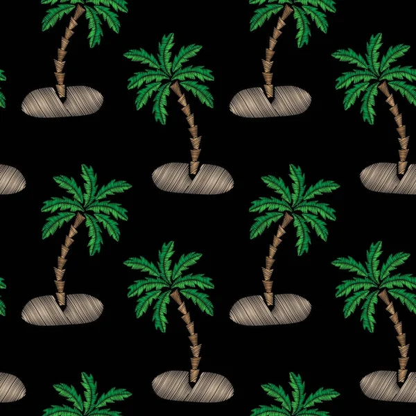 Seamless mönster med little palm tree broderi stygn imita — Stock vektor