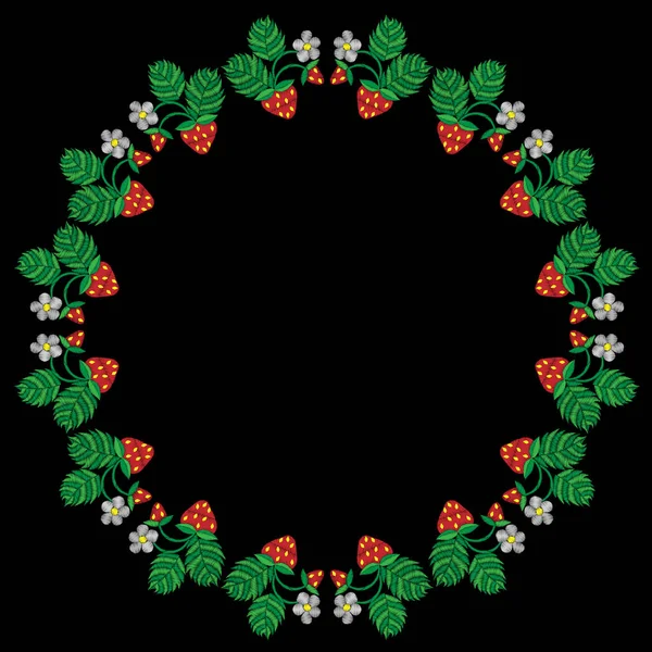 Cadre rond avec broderie fraise imitation points — Image vectorielle