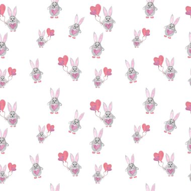 El boya suluboya seamless modeli şirin gri tavşanlı