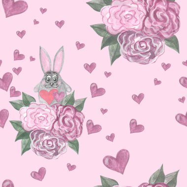 El boya suluboya seamless modeli t şirin gri tavşanlı