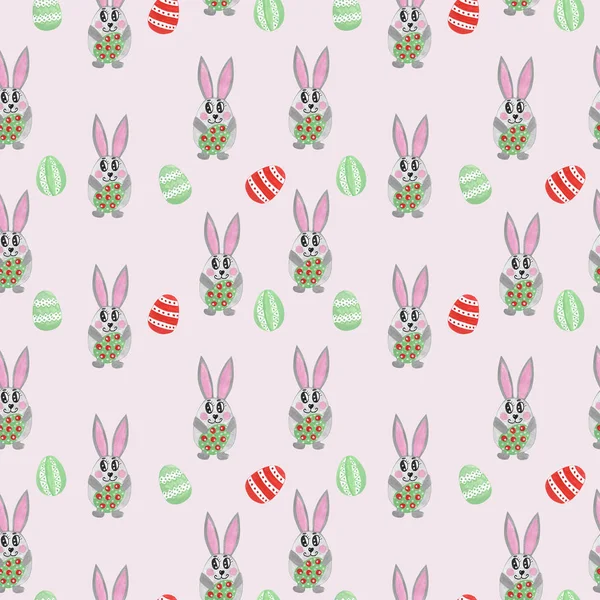 Hand paint watercolor Easter seamless pattern with cute bunny