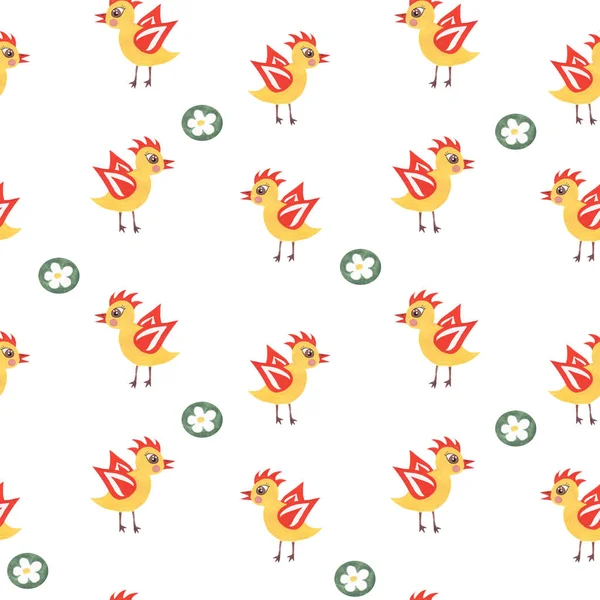 Ręka farba akwarela bezszwowe wzór z Kurczak Mały — Zdjęcie stockowe