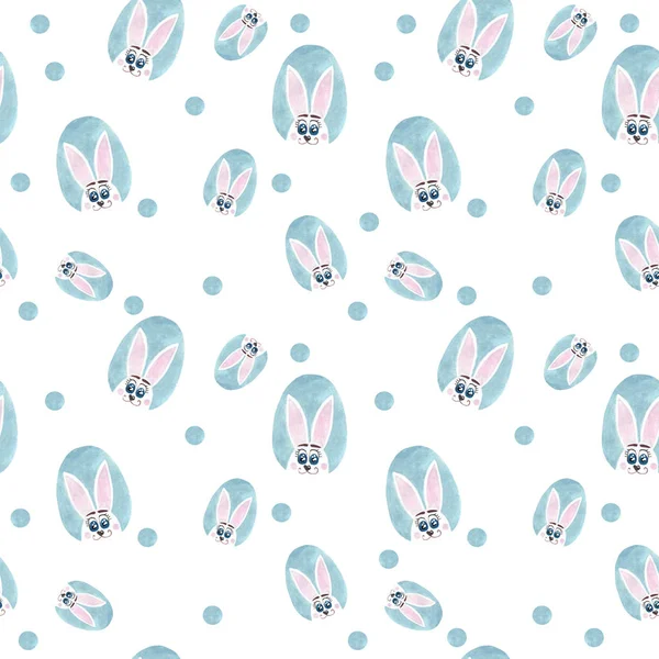 Hand paint watercolor seamless pattern with cute white bunny in