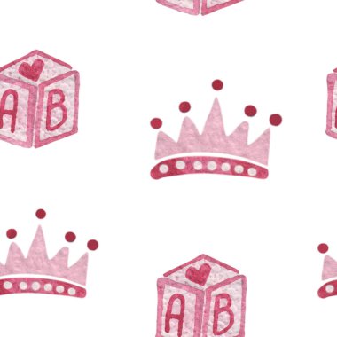 Pembe kocakarı ve kutusu ile sulu boya Dikişsiz desen. Sulu Boya Dikişsiz arka plan.