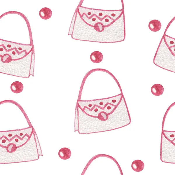 stock image Watercolor seamless pattern with handbag illustrations